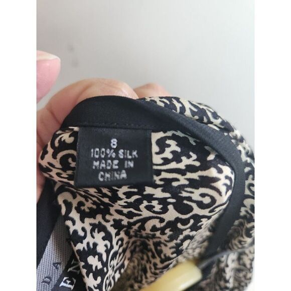 Linda Allard x Ellen Tracy Black w/Brown Floral 100% Silk Button Up Blouse sz 8 - Picture 7 of 8